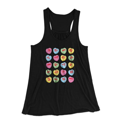 Candy Heart Anti-Valentines Women's Flowey Racerback Tank Top Black | Funny Shirt from Famous In Real Life
