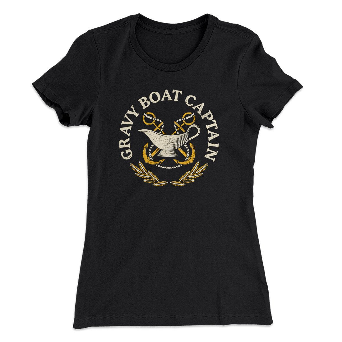 Gravy Boat Captain Funny Thanksgiving Women's T-Shirt Black | Funny Shirt from Famous In Real Life
