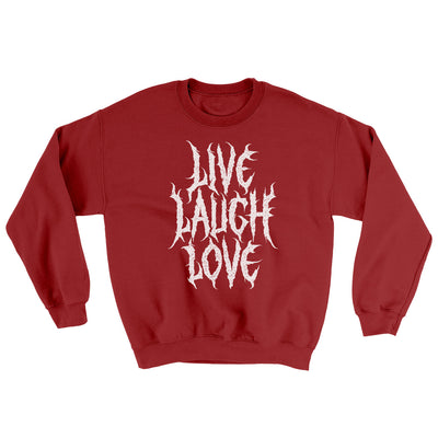 Death Metal Live Laugh Love Ugly Sweater Cardinal Red | Funny Shirt from Famous In Real Life