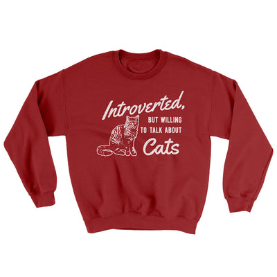 Introverted But Willing To Talk About Cats Ugly Sweater Cardinal Red | Funny Shirt from Famous In Real Life