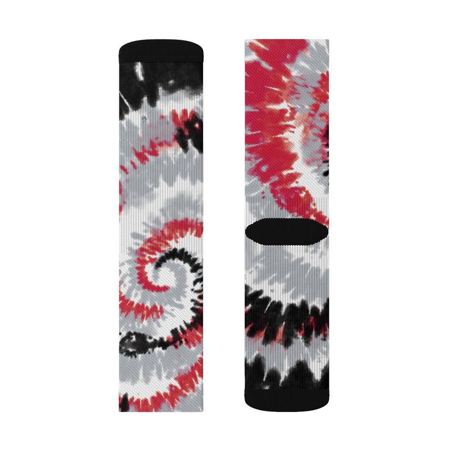 Red & Grey Tie Dye Adult Crew Socks | Funny Shirt from Famous In Real Life
