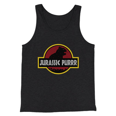 Jurassic Purr Funny Movie Men/Unisex Tank Top Charcoal Black TriBlend | Funny Shirt from Famous In Real Life