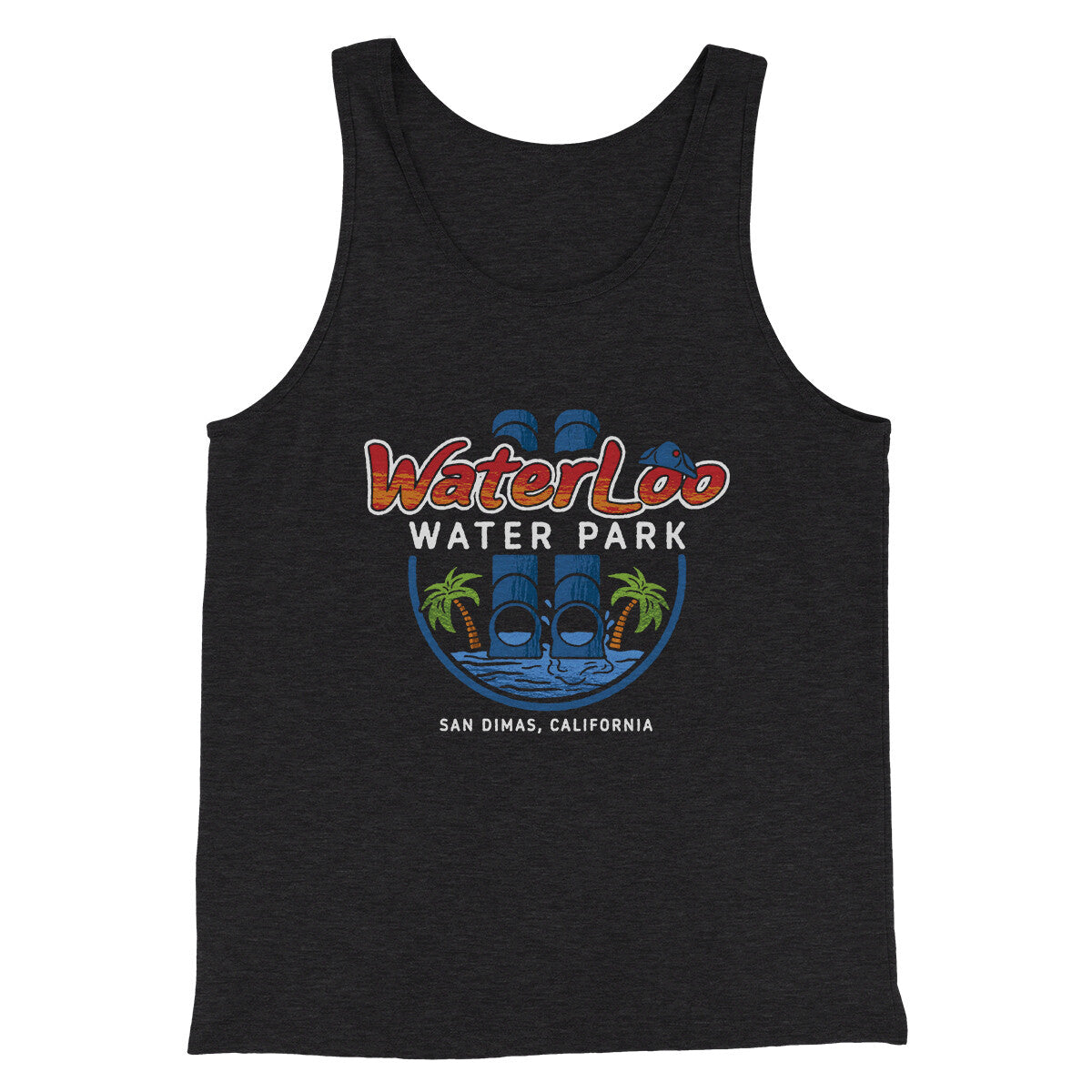 Waterloo Water Park, San Dimas Funny Movie Men/Unisex Tank Top Charcoal Black TriBlend | Funny Shirt from Famous In Real Life