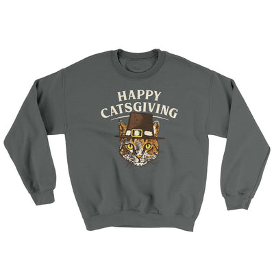 Happy Catsgiving Ugly Sweater Charcoal | Funny Shirt from Famous In Real Life