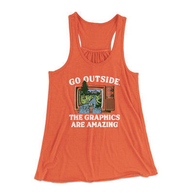Go Outside The Graphics Are Amazing Funny Women's Flowey Racerback Tank Top Coral | Funny Shirt from Famous In Real Life