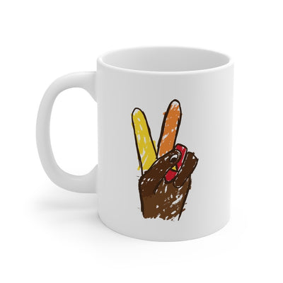 Peace Sign Hand Turkey Coffee Mug 11oz | Funny Shirt from Famous In Real Life