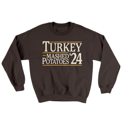 Turkey & Mashed Potatoes 2024 Ugly Sweater Dark Chocolate | Funny Shirt from Famous In Real Life