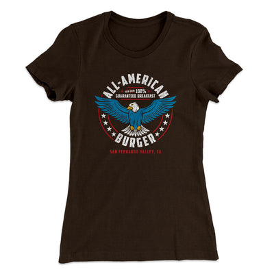 All American Burger Women's T-Shirt Dark Chocolate | Funny Shirt from Famous In Real Life