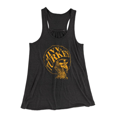 Jive Turkey Funny Thanksgiving Women's Flowey Racerback Tank Top Dark Grey Heather | Funny Shirt from Famous In Real Life