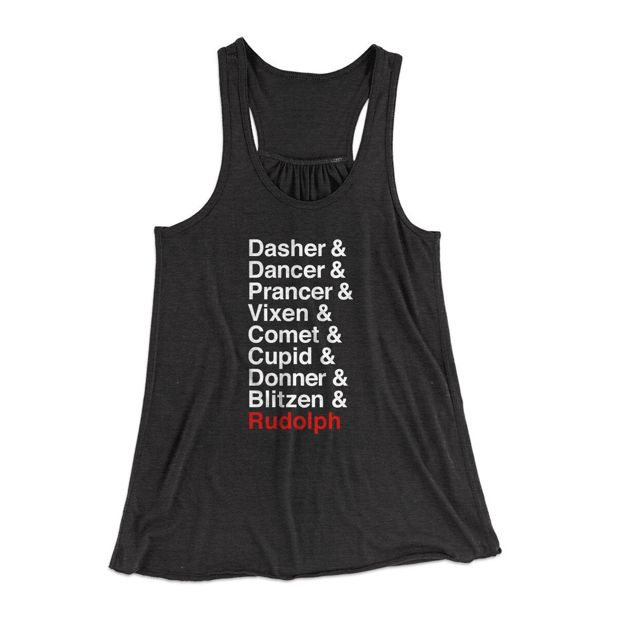 Reindeer Names Women's Flowey Racerback Tank Top | Funny Shirt from Famous In Real Life