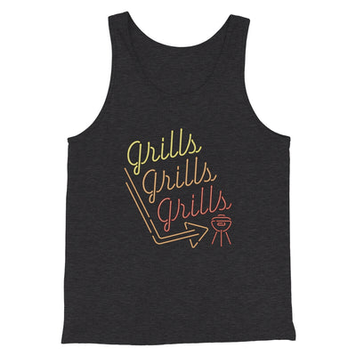 Grills Grills Grills Men/Unisex Tank Top Dark Grey Heather | Funny Shirt from Famous In Real Life