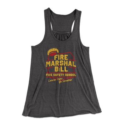 Fire Marshal Bill Fire Safety School Women's Flowey Racerback Tank Top Dark Grey Heather | Funny Shirt from Famous In Real Life