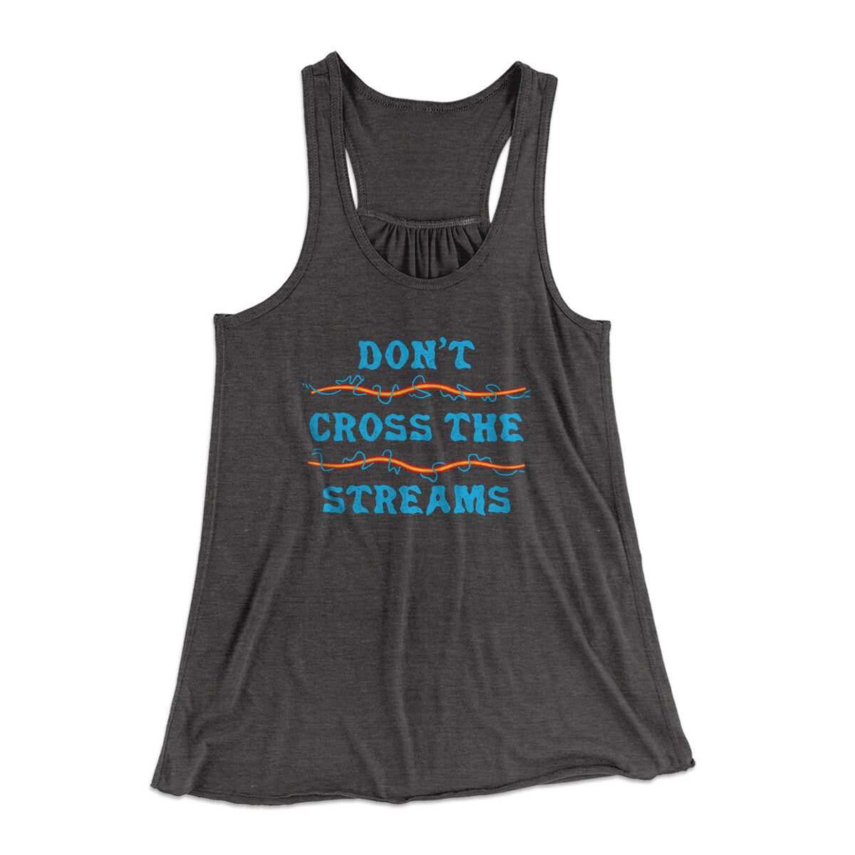 Don't Cross Streams Women's Flowey Racerback Tank Top Dark Grey Heather | Funny Shirt from Famous In Real Life
