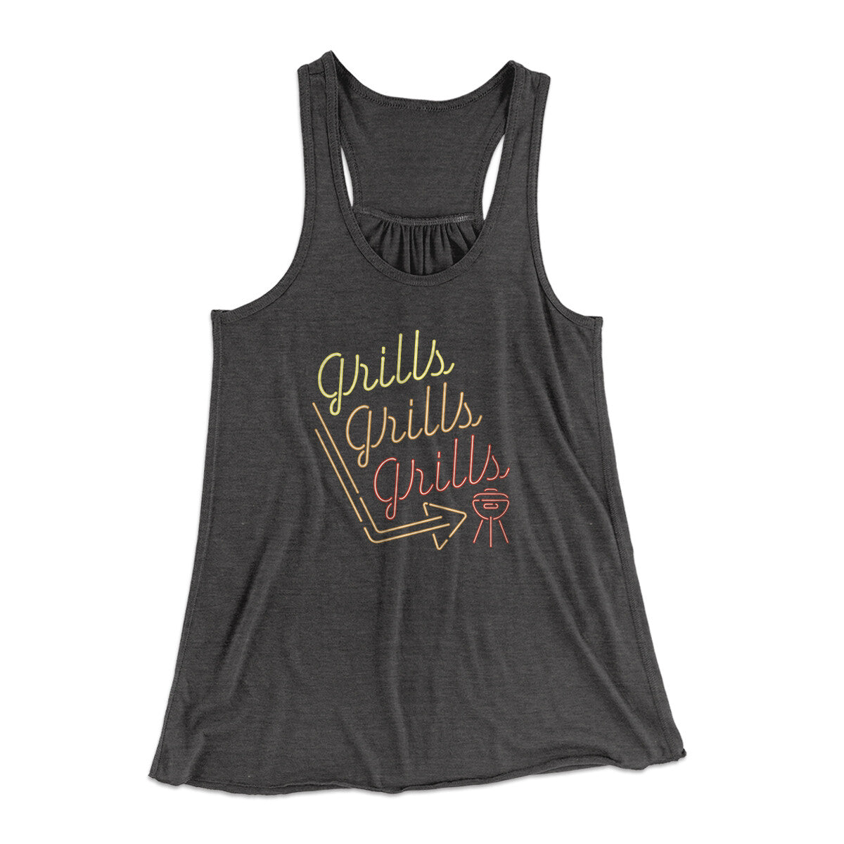 Grills Grills Grills Women's Flowey Racerback Tank Top Dark Grey Heather | Funny Shirt from Famous In Real Life