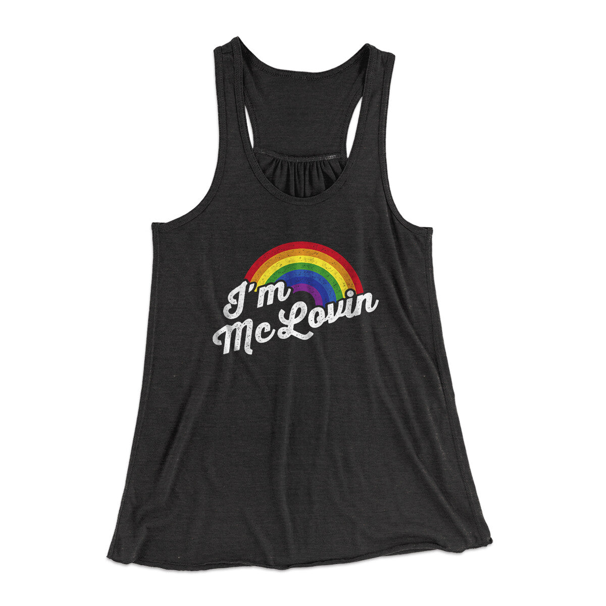 I'm Mclovin Women's Flowey Racerback Tank Top Dark Grey Heather | Funny Shirt from Famous In Real Life