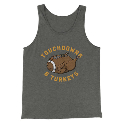 Touchdowns And Turkeys Funny Thanksgiving Men/Unisex Tank Top Deep Heather | Funny Shirt from Famous In Real Life
