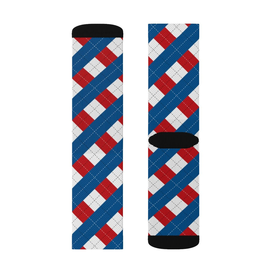 Red, White, & Blue Argyle Adult Crew Socks | Funny Shirt from Famous In Real Life