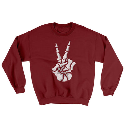 Peace Skeleton Hand Ugly Sweater Garnet | Funny Shirt from Famous In Real Life