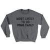 Most Likely To Leave Early Ugly Sweater Graphite Heather | Funny Shirt from Famous In Real Life