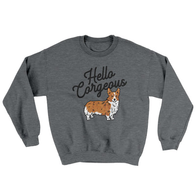 Hello Corgeous Ugly Sweater Graphite Heather | Funny Shirt from Famous In Real Life