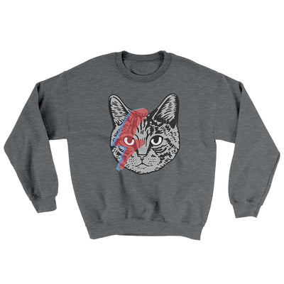 Bowie Cat Ugly Sweater Graphite Heather | Funny Shirt from Famous In Real Life