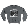 Great Minds Think A Hike Ugly Sweater Graphite Heather | Funny Shirt from Famous In Real Life