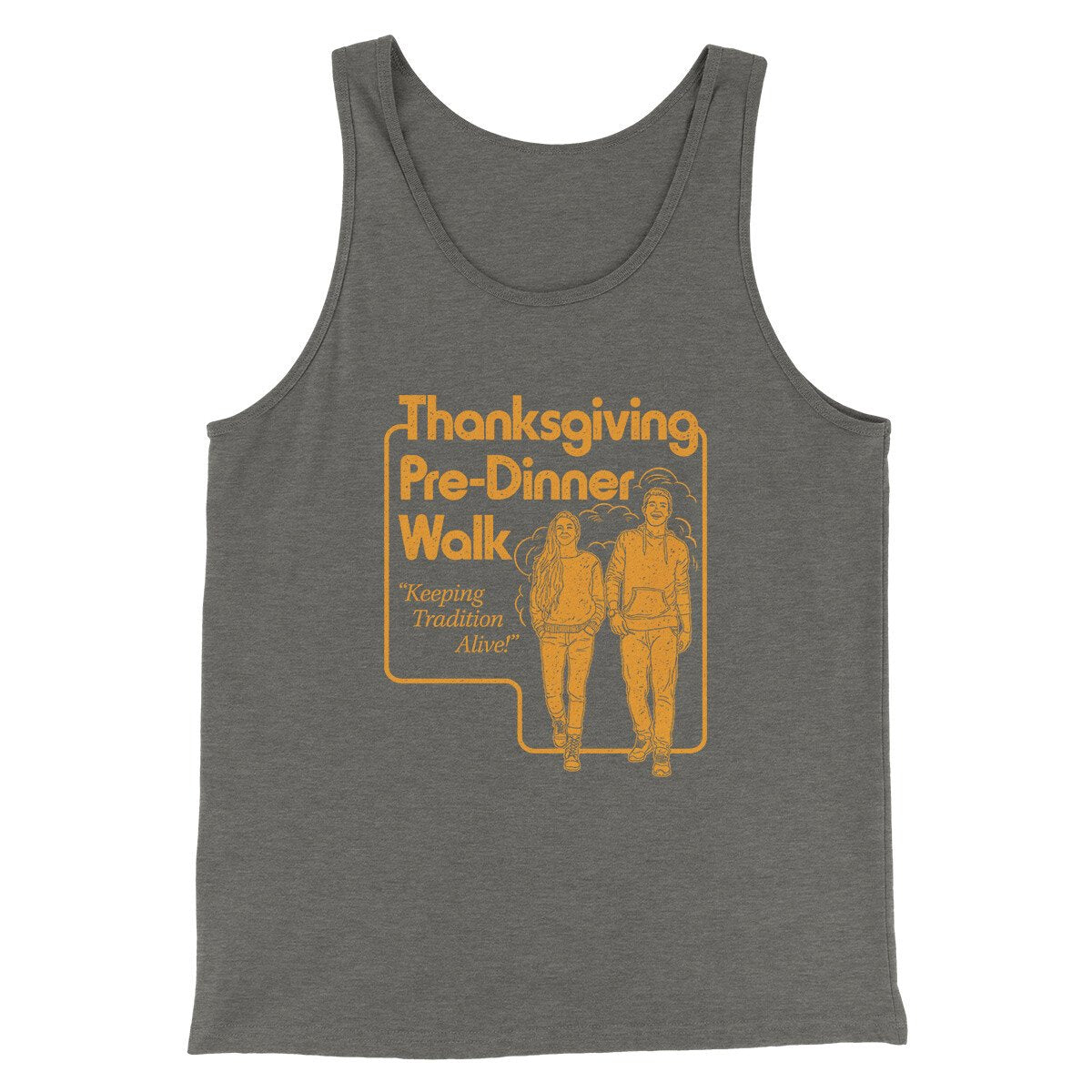 Thanksgiving Pre-Dinner Walk Funny Thanksgiving Men/Unisex Tank Top Grey TriBlend | Funny Shirt from Famous In Real Life