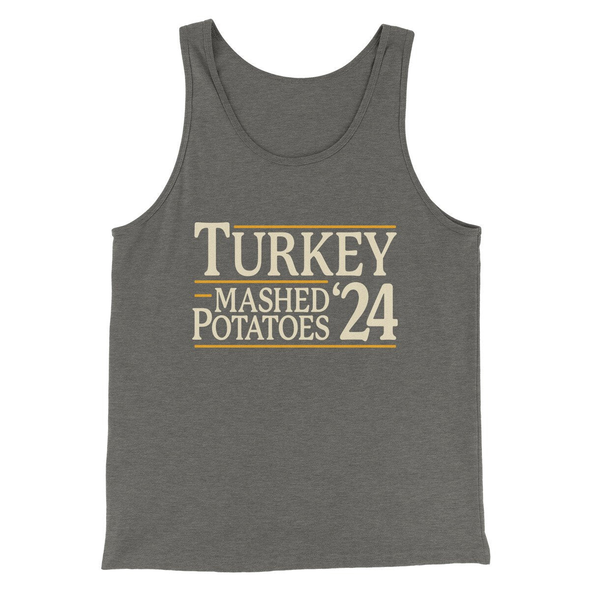 Turkey & Mashed Potatoes 2024 Funny Thanksgiving Men/Unisex Tank Top Grey TriBlend | Funny Shirt from Famous In Real Life