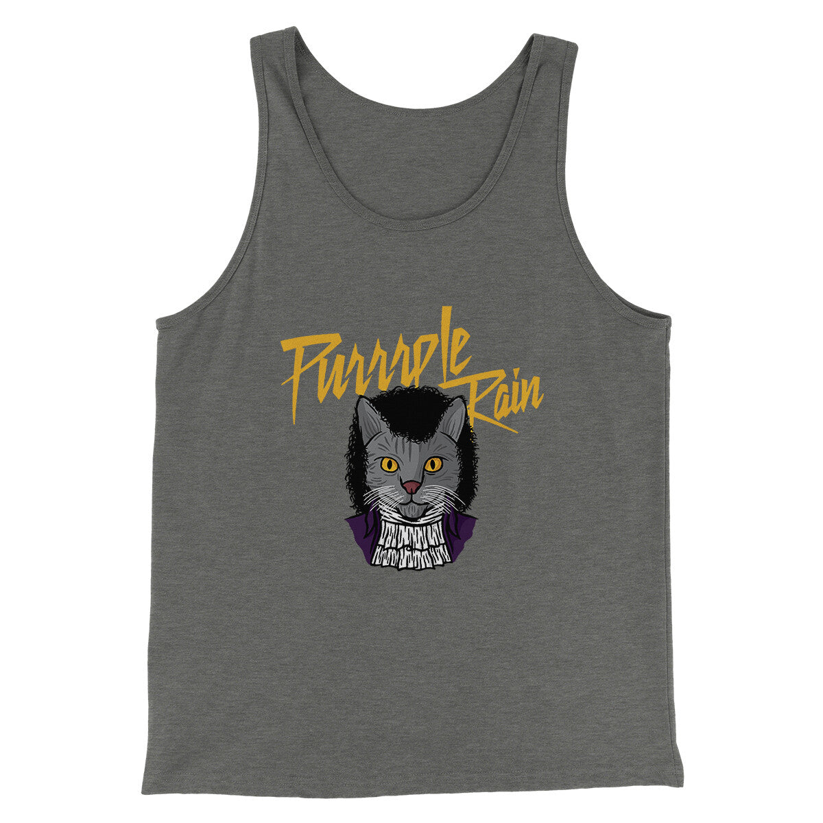 Purrrple Rain Men/Unisex Tank Top Grey TriBlend | Funny Shirt from Famous In Real Life