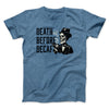 Death Before Decaf Men/Unisex T-Shirt Heather Indigo | Funny Shirt from Famous In Real Life
