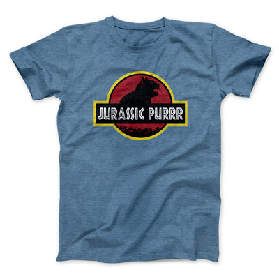 Jurassic Purr Funny Movie Men/Unisex T-Shirt Heather Indigo | Funny Shirt from Famous In Real Life