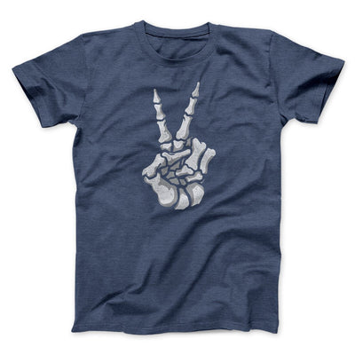 Peace Skeleton Hand Men/Unisex T-Shirt Heather Navy | Funny Shirt from Famous In Real Life