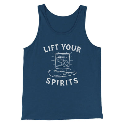 Lift Your Spirits Men/Unisex Tank Top Heather Navy | Funny Shirt from Famous In Real Life