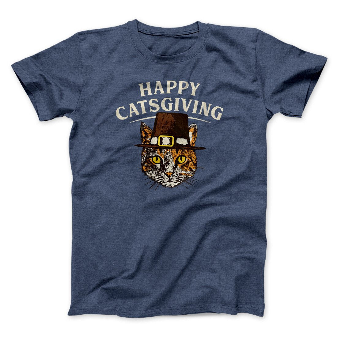 Happy Catsgiving Funny Thanksgiving Men/Unisex T-Shirt Heather Navy | Funny Shirt from Famous In Real Life