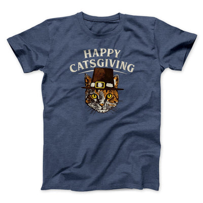Happy Catsgiving Funny Thanksgiving Men/Unisex T-Shirt Heather Navy | Funny Shirt from Famous In Real Life