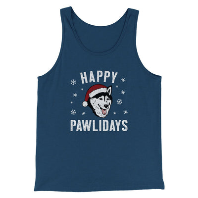 Happy Pawlidays Men/Unisex Tank Top Heather Navy | Funny Shirt from Famous In Real Life