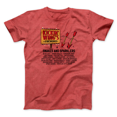 Kickin' Wing's Fireworks Funny Movie Men/Unisex T-Shirt Heather Red | Funny Shirt from Famous In Real Life