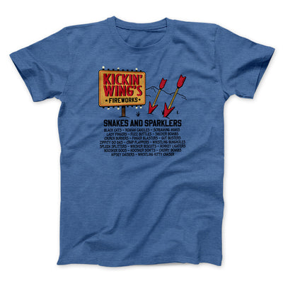 Kickin' Wing's Fireworks Funny Movie Men/Unisex T-Shirt Heather True Royal | Funny Shirt from Famous In Real Life
