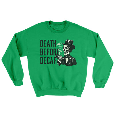 Death Before Decaf Ugly Sweater Irish Green | Funny Shirt from Famous In Real Life