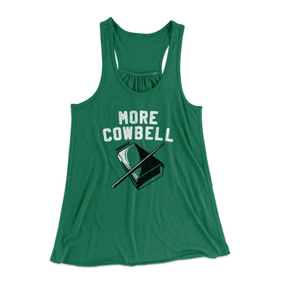 More Cowbell Women's Flowey Racerback Tank Top Kelly Green | Funny Shirt from Famous In Real Life