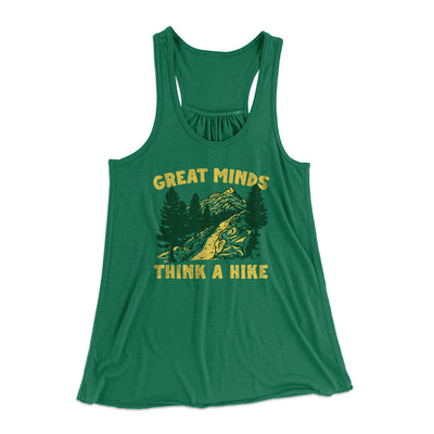 Great Minds Think A Hike Women's Flowey Racerback Tank Top Kelly Green | Funny Shirt from Famous In Real Life