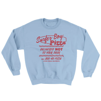 Surfer Boy Pizza Ugly Sweater Light Blue | Funny Shirt from Famous In Real Life