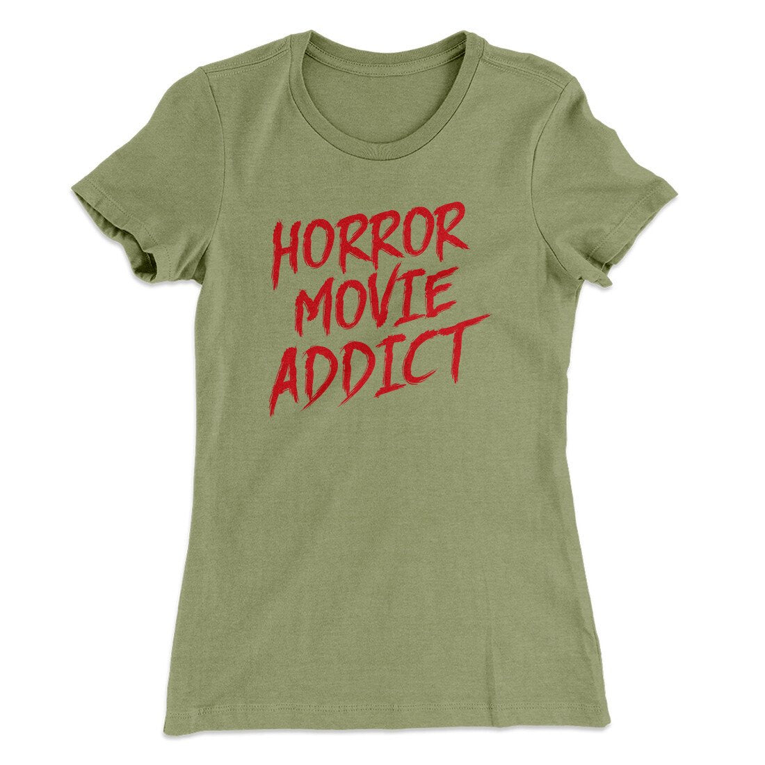 Horror Movie Addict Women's T-Shirt Light Olive | Funny Shirt from Famous In Real Life