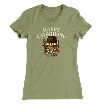 Happy Catsgiving Women's T-Shirt Light Olive | Funny Shirt from Famous In Real Life
