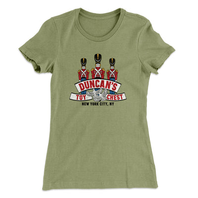 Duncan’s Toy Chest Women's T-Shirt Light Olive | Funny Shirt from Famous In Real Life