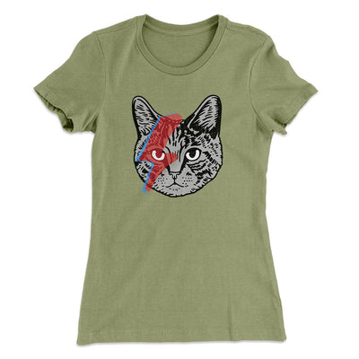 Bowie Cat Women's T-Shirt Light Olive | Funny Shirt from Famous In Real Life