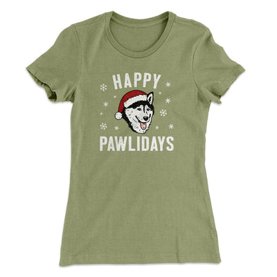 Happy Pawlidays Women's T-Shirt Light Olive | Funny Shirt from Famous In Real Life