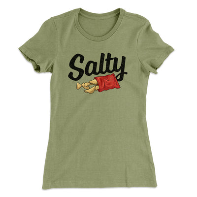 Salty Chips Funny Women's T-Shirt Light Olive | Funny Shirt from Famous In Real Life