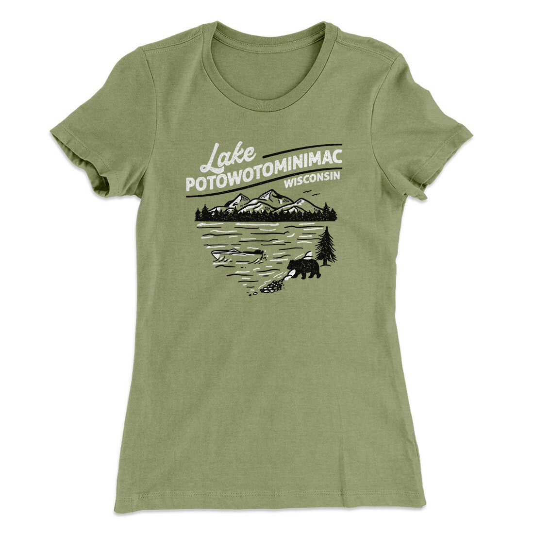 Lake Potowotominimac Women's T-Shirt Light Olive | Funny Shirt from Famous In Real Life