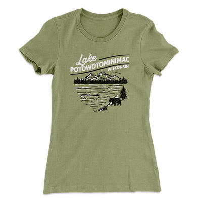 Lake Potowotominimac Women's T-Shirt Light Olive | Funny Shirt from Famous In Real Life